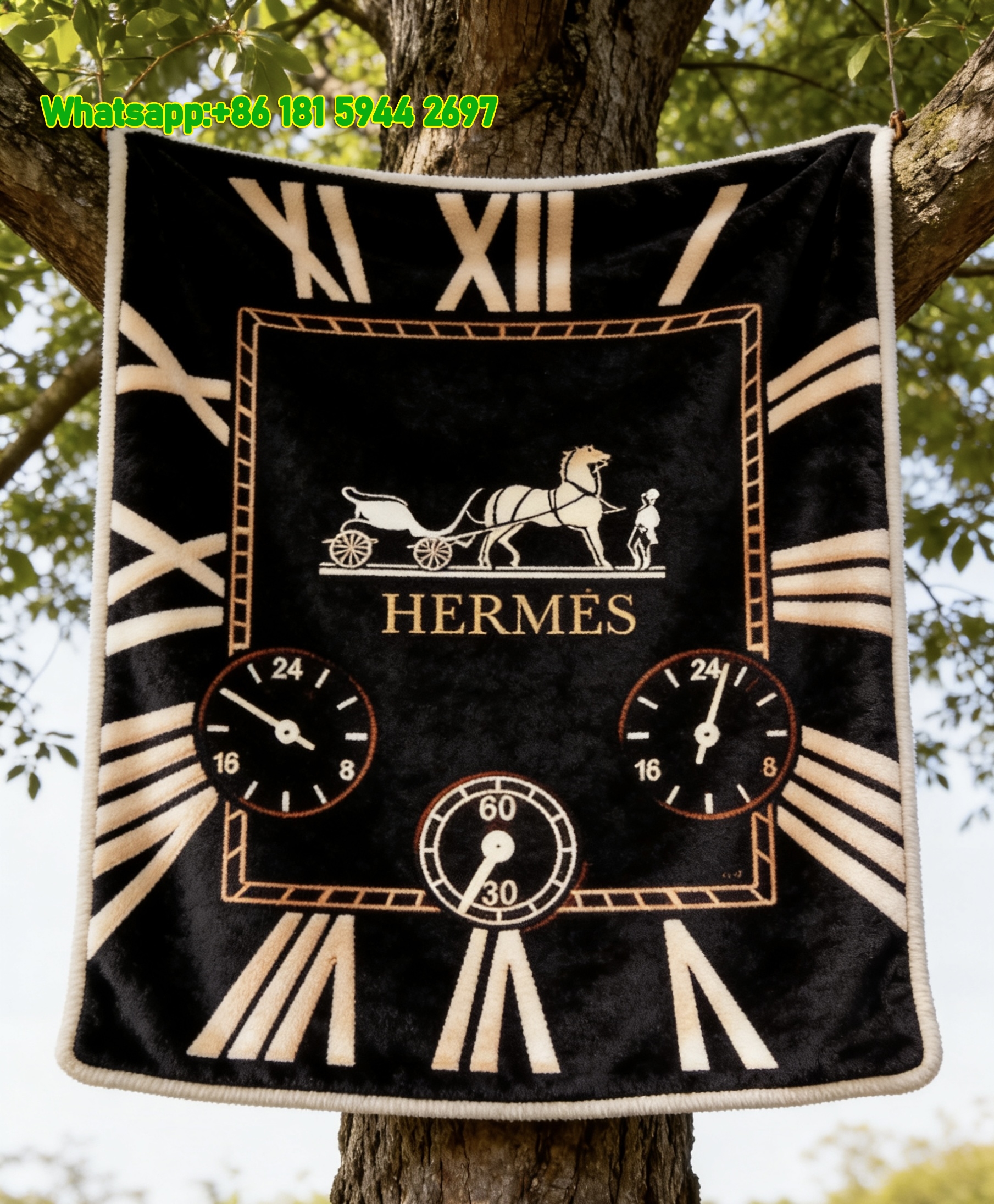 Hermès Clock Design Flannel Fleece Throw Blanket IMG_4954